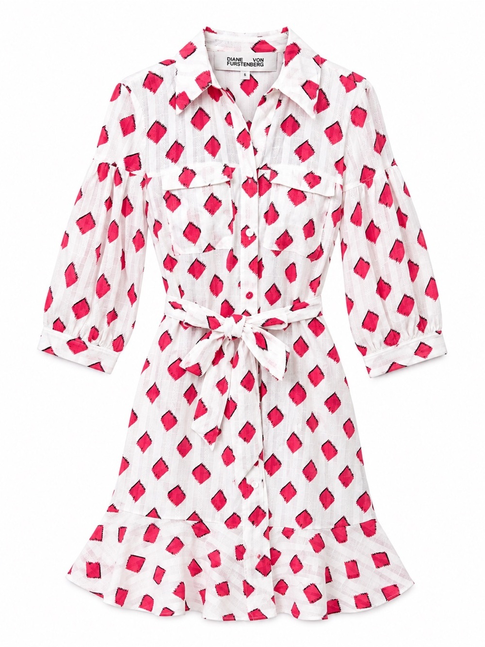 Diane von Furstenberg Diamond Ikat Cotton Belt Shirt Dress 6 Quiet Luxury Preppy
